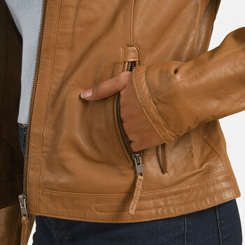 LA MAREY: Motorradjacke aus 100% Lammleder, fallendes Revers, Hellbraun&nbsp;