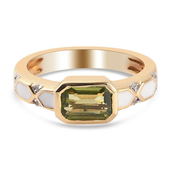 Peridot und Zirkon Solit&auml;r Herren Ring 925 Silber 585 Vergoldet