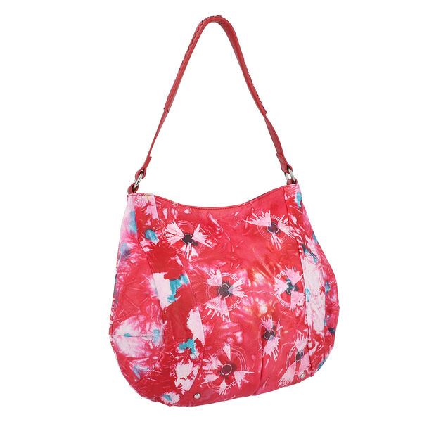 SUKRITI: Handbemalte Hobo-Tasche aus 100% Leder, Tie-Dye Druck, Rot&nbsp; image number 2