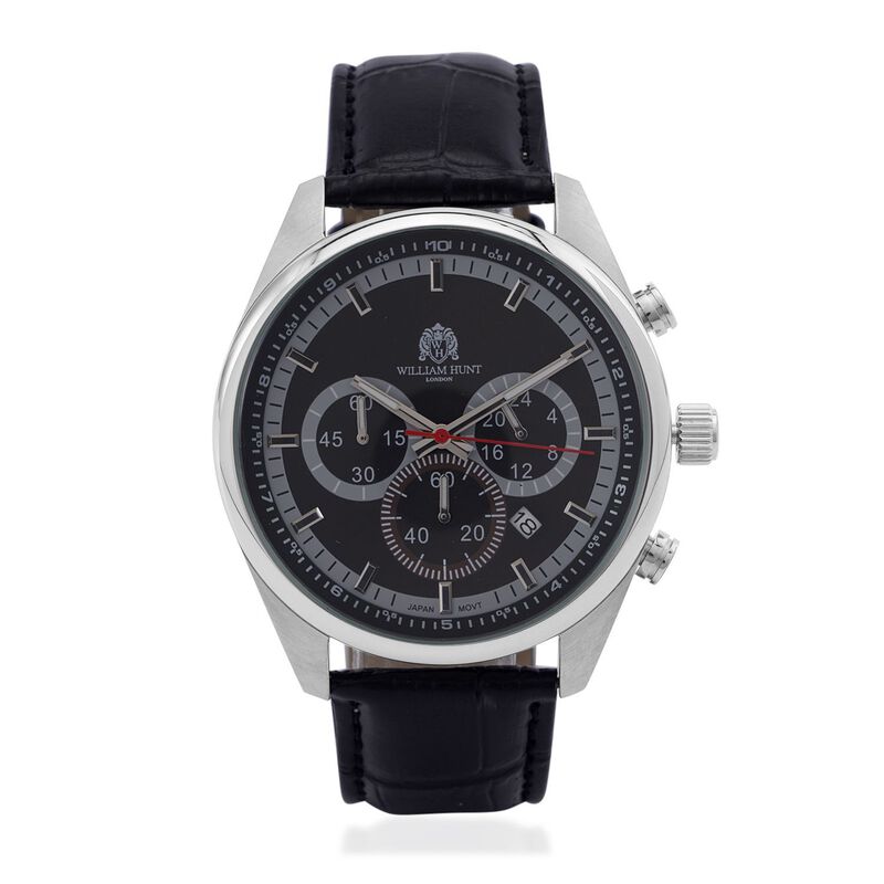 William Hunt - Echtleder-Armbanduhr im Hollywood-Glamour-Stil, 5ATM Wasserdicht, Japanisches Uhrwerk, schwarz image number 0