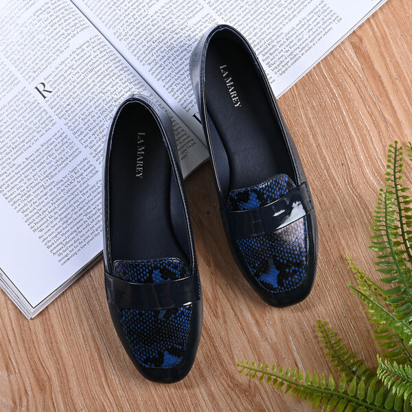 LA MAREY - Damen Mokassins, Schlangenhautmuster, Gr&ouml;&szlig;e 39, Dunkelblau