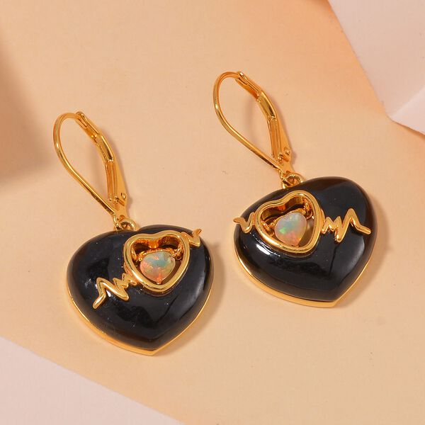 Schwarze Jade, Natürlicher, äthiopischer Welo Opal Ohrringe 925 Silber Gelbgold Vermeil ca. 16,00 ct image number 2