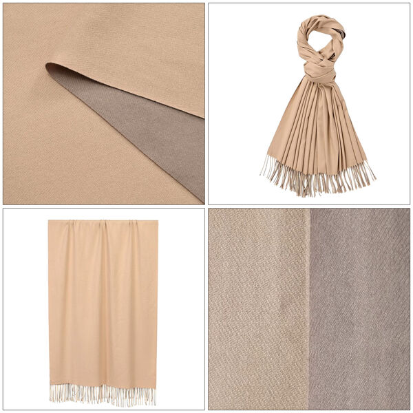 Luxuriöser Winterschal mit Fransen, Beige hell/dunkel image number 4