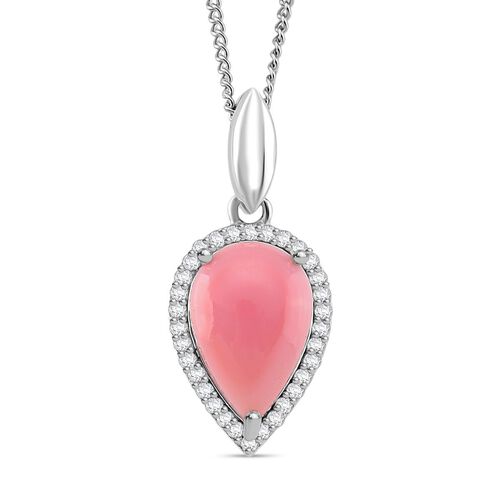 D'Joy Natürlicher Rosa Königsmuschel Perle, Moissanit Anhänger mit Kette, ca. 45 cm 925 Silber rhodiniert image number 0
