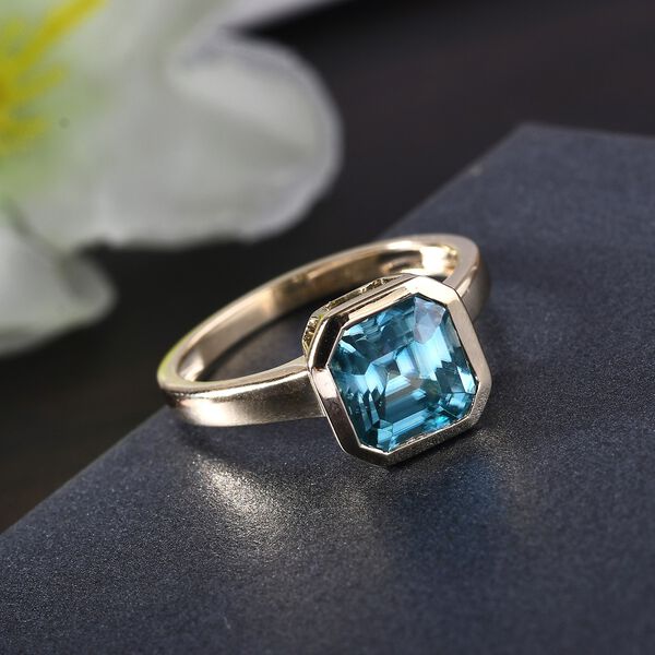 Kambodschanischer blauer Zirkon Solit&auml;r Ring 375 Gelbgold image number 2