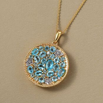 D'Joy AAA blauer Apatit und Zirkon zweifarbiger Anh&auml;nger mit 50cm Kette - 4,30 ct.