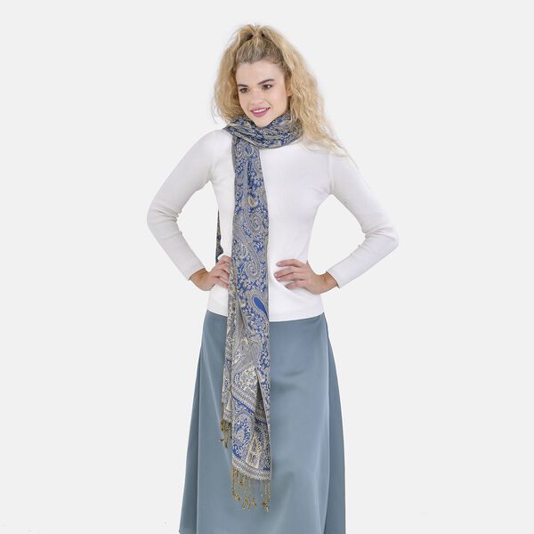 Damen Schal mit Fransen, Blau image number 4