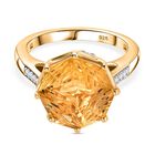 EXKLUSIVER LEUCHTENDE OKTILLION SCHLIFF Citrin, Weißer Zirkon Ring 925 Silber 750 Gelbgold Vermeil (Größe 21.00) ca. 6.00 ct