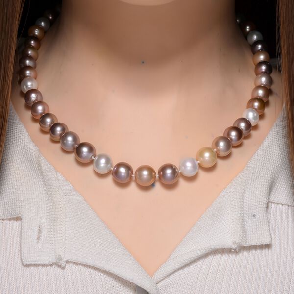 AAA Mehrfarbige Edison Perle (9-11 mm) Halskette, ca. 45 cm + 5 cm extender, 925 Silber vergoldet image number 2