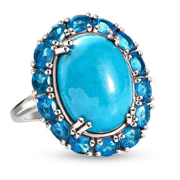 Amerikanischer, nat&uuml;rlicher Sleeping Beauty T&uuml;rkis und Neon Apatit-Ring - 10,38 ct.