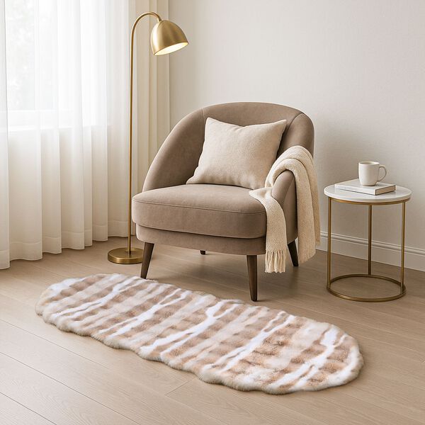 Kunstfell-Teppich mit Wellenform, Schaumstoffunterlage, 60x180cm, Beige image number 2