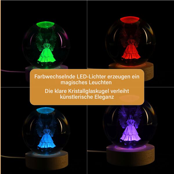 3D-Kristallglaskugel mit Engel, LED-Beleuchtung, 8cm, Farbwechsellicht image number 2