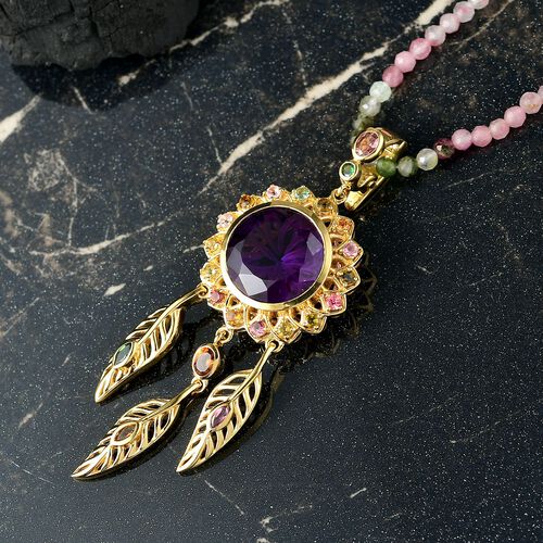 D’joy Afrikanischer Amethyst, Mehrfarbig-Turmalin Schmuckset 925 Silber 750 Gelbgold Vermeil ca. 46.89 ct image number 1