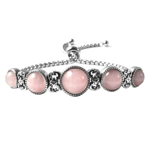 Rosenquarz Bolo-Armband, 15.25 cm, Edelstahl ca. 15,50 ct