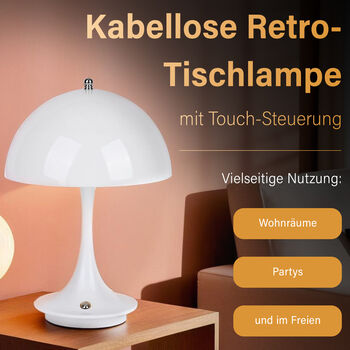 Kabellose Retro Pilz- Designerlampe  mit 3 Lichteinstellungen, wei&szlig;