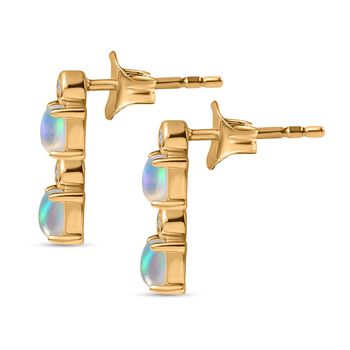 AA Nat&uuml;rlicher, &auml;thiopischer Welo Opal, Wei&szlig;er Zirkon Ohrringe 925 Silber 750 Gelbgold Vermeil ca. 0.60 ct