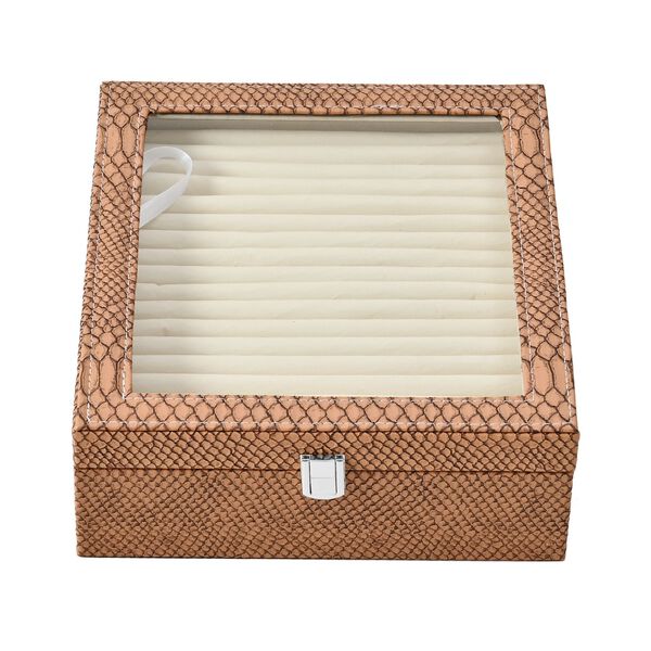 2-lagige Schlangenhaut-Design Ringkaste für 300 Ringe 30.5x27x8.5cm, Braun image number 3