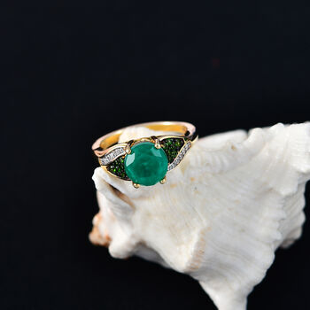 D'Joy - Doppelte Flamme Smaragd-Quarz Triplette, Nat&uuml;rlicher Chromdiopsid Ring 925 Silber 750 Gelbgold Vermeil (Gr&ouml;&szlig;e 20.00) ca. 2.65 ct