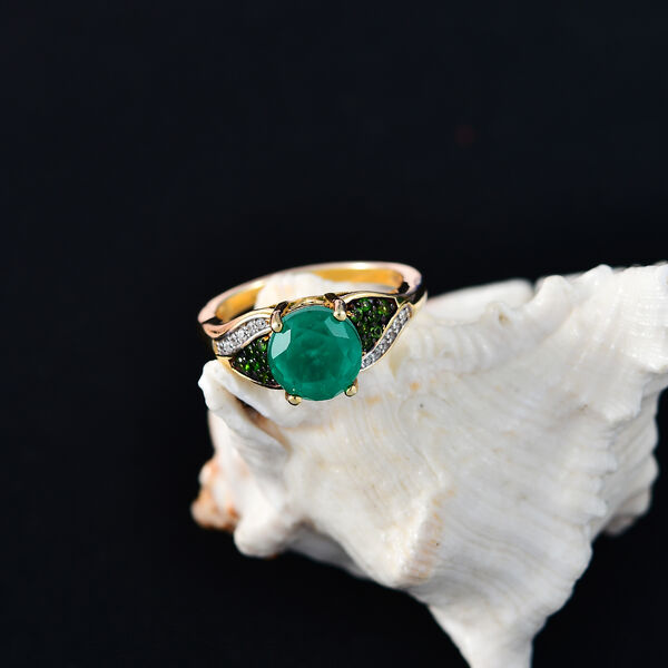 D'Joy - Doppelte Flamme Smaragd-Quarz Triplette, Nat&uuml;rlicher Chromdiopsid Ring 925 Silber 750 Gelbgold Vermeil (Gr&ouml;&szlig;e 20.00) ca. 2.65 ct image number 1