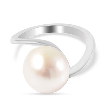 Wei&szlig;e Edison Perle Solit&auml;r Ring 925 Silber platiniert (Gr&ouml;&szlig;e 16.00)