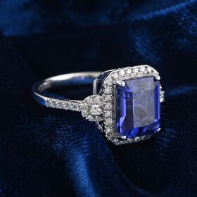 Rhapsody AAAA Tansanit, Weißer Diamant Ring 950 Platin (Größe 17.00) ca. 3,85 ct