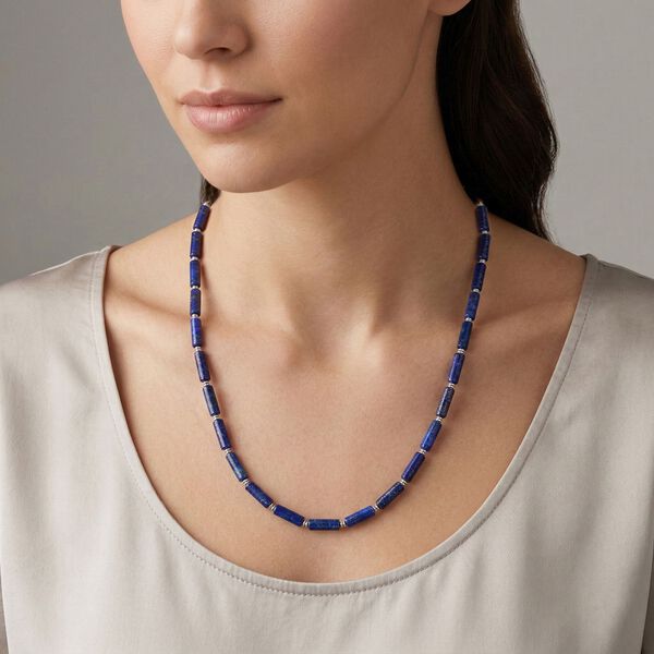 Lapislazuli Halskette ca. 50 cm + 5 cm Extender, 316L Edelstahl ca. 62.50 ct image number 2