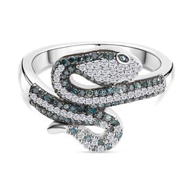 GP Kanchanaburi Blauer Saphir, Blauer Diamant Ring 925 Silber rhodiniert (Größe 17.00) ca. 0.57 ct