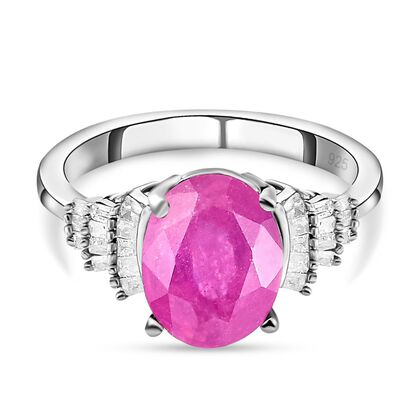 Ilakaka Rosa Saphir (Fissure gef&uuml;llt) und wei&szlig;er Diamant-Ring, 925 Silber platiniert (Gr&ouml;&szlig;e 20.00) ca. 4.01 ct