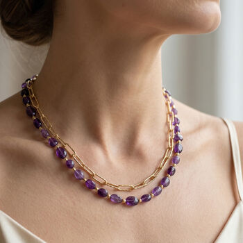 Afrikanischer Amethyst Halskette, ca. 45 cm + 5 cm Extender, vergoldet ca. 130.00 ct