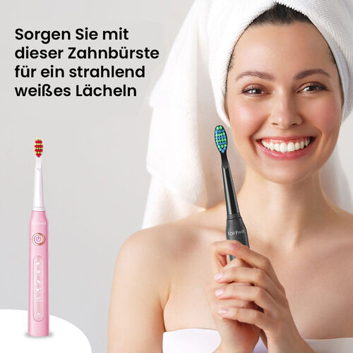 2er-Set elektrische Zahnbürste mit 2 Reisetaschen und 8 Bürstenköpfe, Schwarz und Rosa image number 1