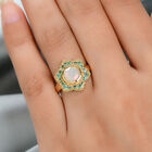 Natürlicher, äthiopischer Opal und Smaragd floraler Ring in Silber image number 2