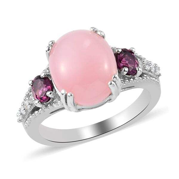 Rosa Opal, Rhodolith-Granat und Zirkon Ring 925 Silber Platin-&Uuml;berzug image number 5
