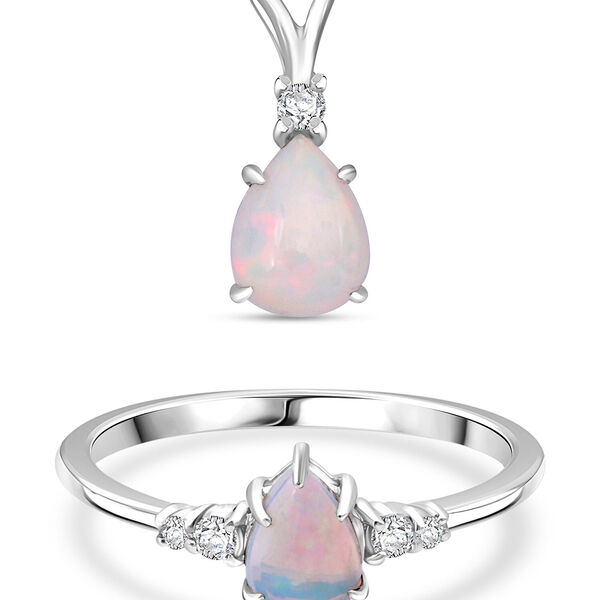 AA Natürlicher äthiopischer Welo Opal und Moissanit Ring und Anhänge image number 0