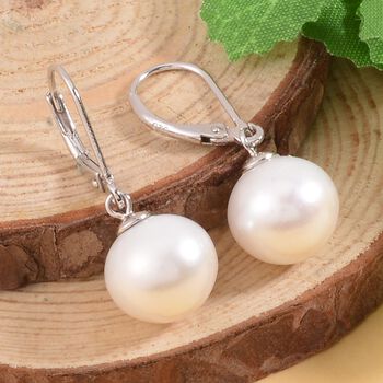 Wei&szlig;e Edison Perle (9-11 mm) Ohrringe 925 Silber rhodiniert