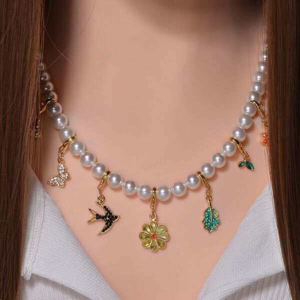 Wei&szlig;e Muschelkernperle Halskette ca. 50 cm Legierung Standard gelb vergoldet image number 2