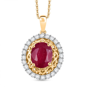 D'Joy Afrikanischer Rubin und Zirkon Anh&auml;nger mit 45cm Kette - 4,20 ct.