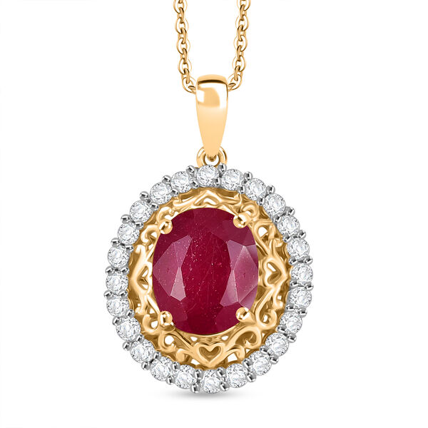 D'Joy Afrikanischer Rubin und Zirkon Anh&auml;nger mit 45cm Kette - 4,20 ct.