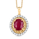 D joy Afrikanischer Rubin (Fissure gefüllt), Weißer Zirkon Anhänger mit Kette, 925 Silber 750 Gelbgold Vermeil ca. 4,20 ct.