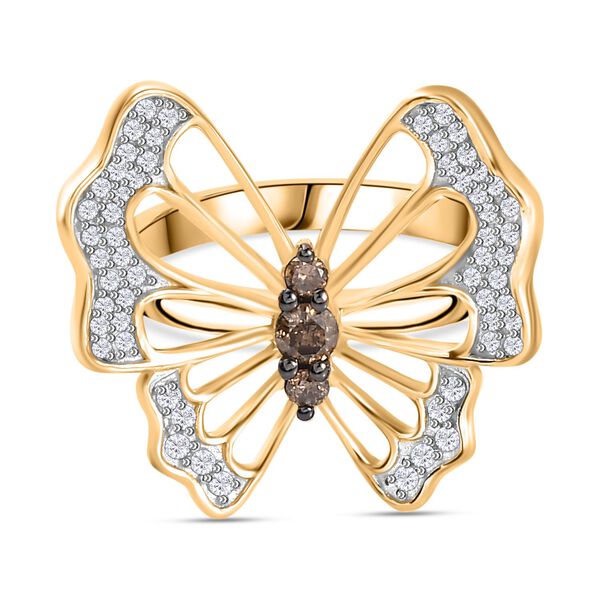 GP Italian Garden Kollektion- Wei&szlig;er, Champagner Diamant und blauer Saphir-Ring, 925 Silber Gelbgold Vermeil - 0,51 ct,