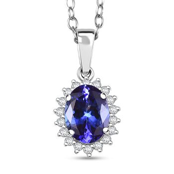 RHAPSODY zertifizierter und gepr&uuml;fter AAAA Tansanit und VS-EF Diamant Anh&auml;nger mit 50cm Kette in 950 Platin - 1,69 ct.