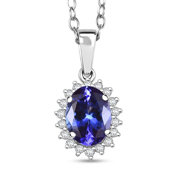 RHAPSODY zertifizierter und gepr&uuml;fter AAAA Tansanit und VS-EF Diamant Anh&auml;nger mit 50cm Kette in 950 Platin - 1,69 ct.