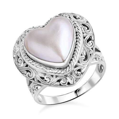 Weiße Mabe Perle Ring 925 Silber (Größe 19.00) image number 0