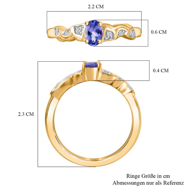 Tansanit, Weißer Zirkon Ring 925 Silber 750 Gelbgold Vermeil (Größe 21.00) ca. 0,48 ct image number 7