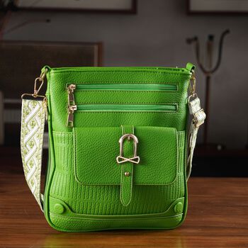 Elegante Umh&auml;ngetasche aus feinem Lederimitat mit Mehrfachf&auml;chern, 24x27cm, Olivgr&uuml;n