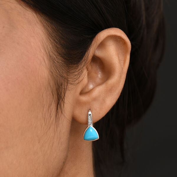 D'Joy AA Sleeping Beauty Türkis, Weißer Zirkon Ohrringe 925 Silber rhodiniert ca. 3.27 ct image number 3