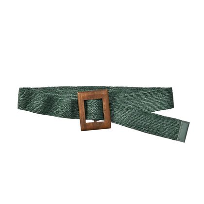 Elastischer G&uuml;rtel mit Holzschnalle 99x4.8cm, gr&uuml;n