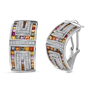 Mehrfarbige Saphir Ohrringe, 925 Silber platiniert ca. 7.31 ct