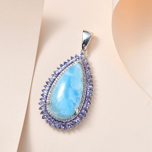AA Larimar, Tansanit Anhänger, 925 Silber platiniert ca. 27.99 ct image number 2