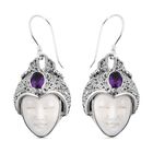 Royal Bali - Afrikanische Amethyst und Ox-bone Ohrringe, 925 Silber Schwarz oxidiert ca. 1.42 ct image number 0