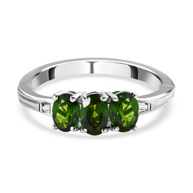 Natürlicher Chromdiopsid und weißer Zirkon-Ring mit Öffnungsmechanismus, 925 Silber platiniert (Größe 21.00) ca. 1.58 ct